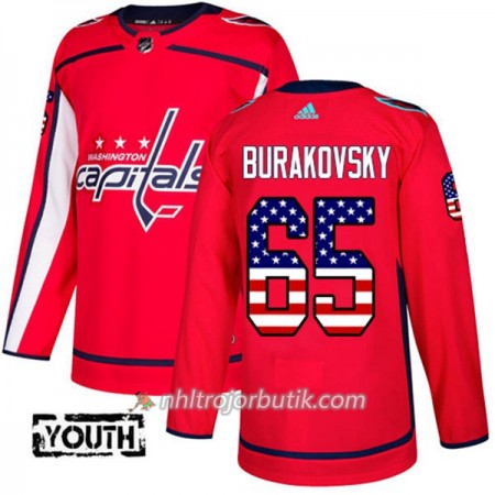 Barn Ishockey Washington Capitals Tröja Andre Burakovsky 65 Adidas 2017-2018 Röd USA Flag Fashion Authentic